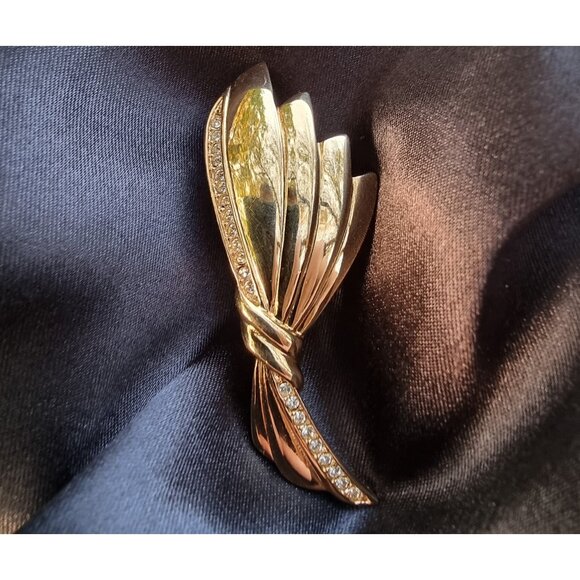 Vintage Ribbon Gold Tone 1990s Brooch Pin - Picture 1 of 7